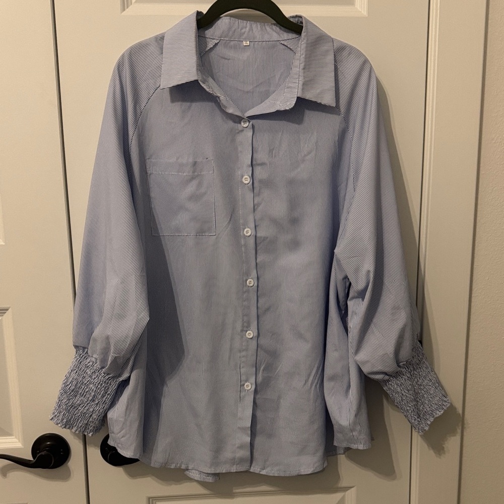 Elegant Light Blue Striped Women's Blouse